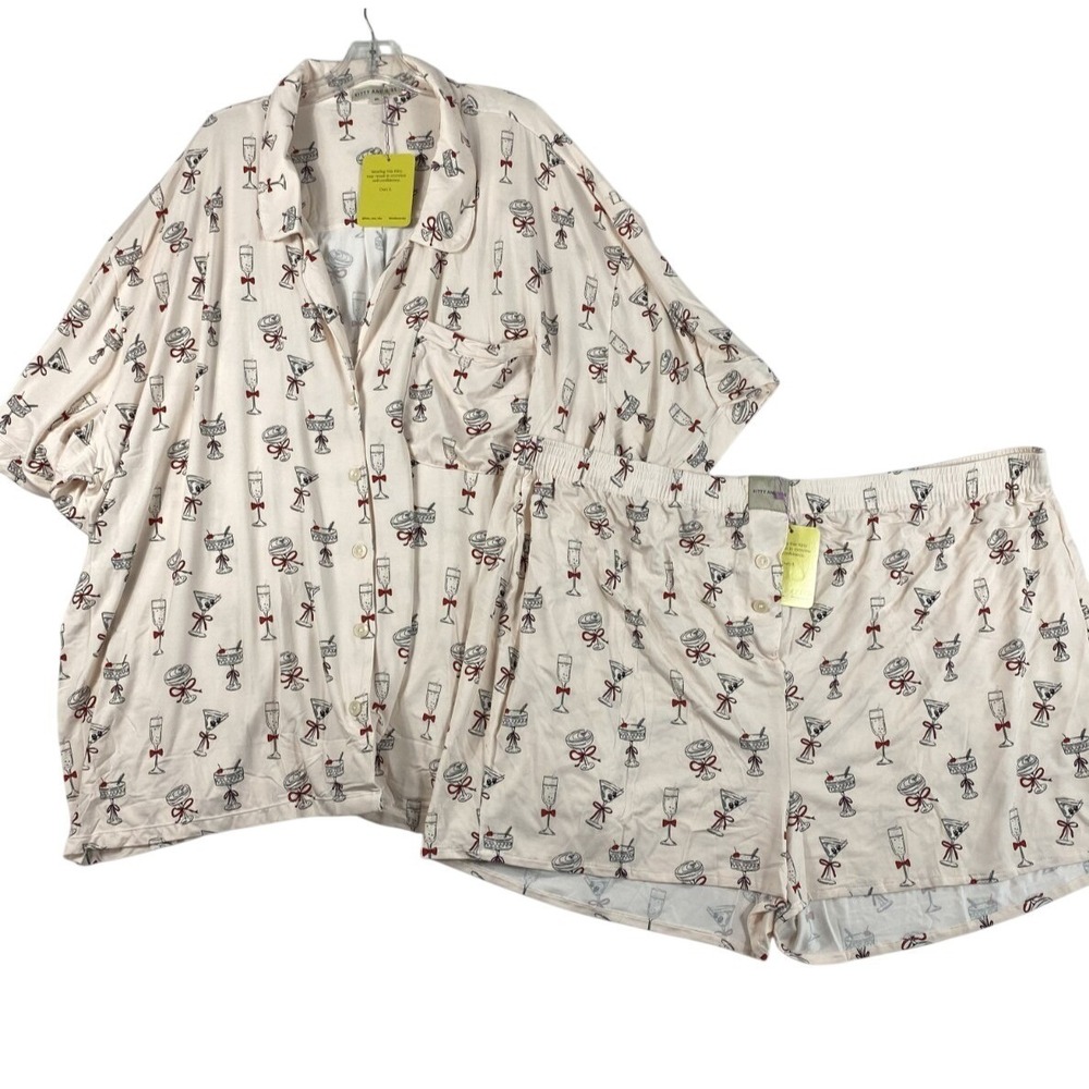 NWT Kitty & Vibe Pajama Set Women Sz 6XL All Over Print Bamboo Stretchy Cool